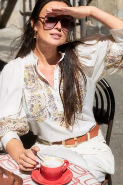 Flash Sale Antik Batik Blouse With Colored Embroidery Neil | White... | | Little Soho