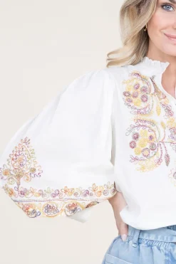 Flash Sale Antik Batik Blouse With Colored Embroidery Neil | White... | | Little Soho