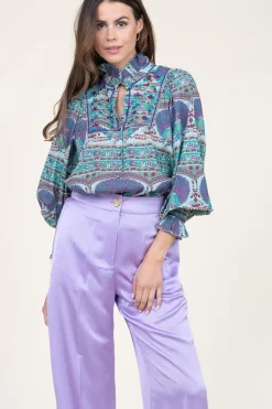 Online Antik Batik Blouse With Print And Embroidery Tala | Blue... | | Little Soho