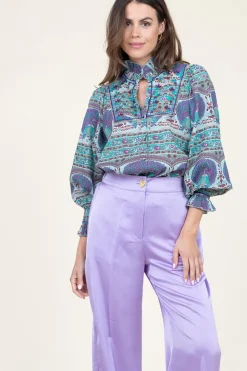 Online Antik Batik Blouse With Print And Embroidery Tala | Blue... | | Little Soho