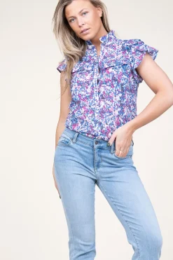 Hot Suncoo Blouse With Print Laura | Blue... | | Little Soho