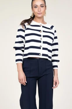 Store ba&sh Cardigan With Luxurious Buttons Massimo | Natural /Navy... | | Little Soho