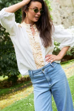 Discount Greek Archaic Kori Cotton Blouse With Embroidery Sofi | White... | | Little Soho