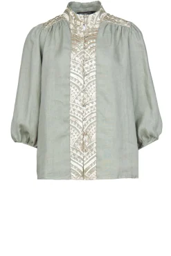 New Greek Archaic Kori Cotton Blouse With Embroidery Sofi | Green... | | Little Soho