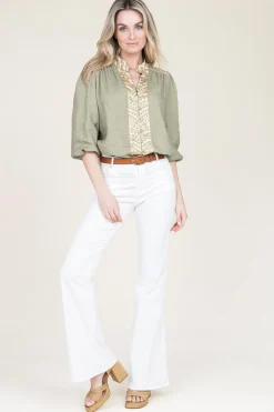 New Greek Archaic Kori Cotton Blouse With Embroidery Sofi | Green... | | Little Soho