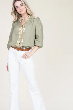 New Greek Archaic Kori Cotton Blouse With Embroidery Sofi | Green... | | Little Soho