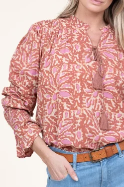 Store Ibana Cotton Blouse With Print Talys | Pink... | | Little Soho