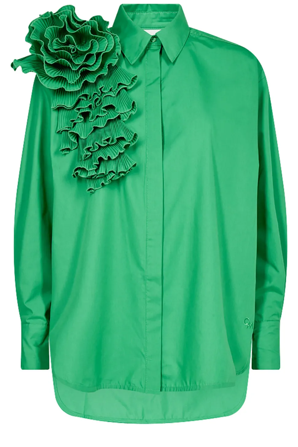 Online Copenhagen Muse Cotton Blouse With Roset Pleat | Green... | | Little Soho