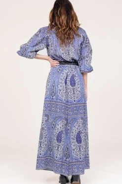 Shop Antik Batik Cotton Maxi Skirt With Paisley Print Tajar | Blue... | | Little Soho