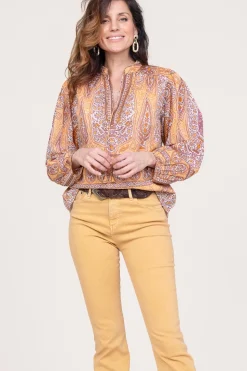 Sale Antik Batik Cotton Paisley Print Top Tajar | Orange... | | Little Soho