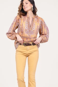 Sale Antik Batik Cotton Paisley Print Top Tajar | Orange... | | Little Soho