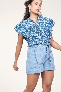 Discount Ibana Cotton Top With Print Tadine | Blue... | | Little Soho
