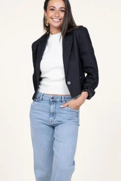 Hot Dante 6 Cropped Blazer In Linen Blend Acedia | Black... | | Little Soho