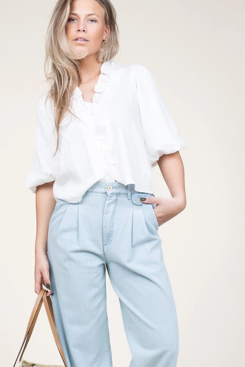 New Co'Couture Cropped Blouse With Puffed Sleeves Sueda | White... | | Little Soho