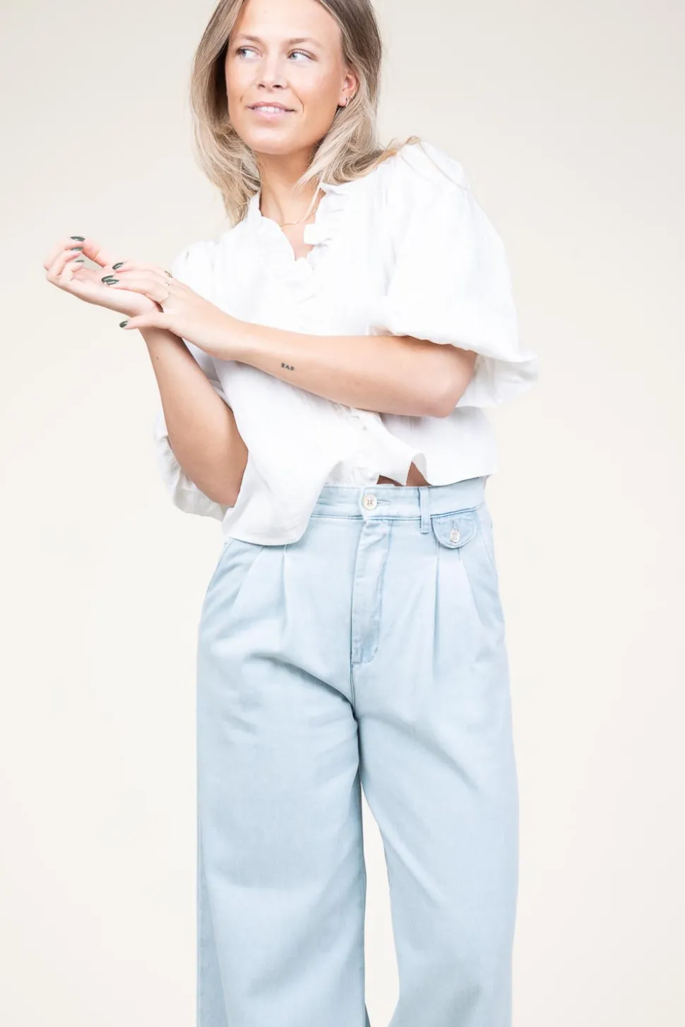 New Co'Couture Cropped Blouse With Puffed Sleeves Sueda | White... | | Little Soho