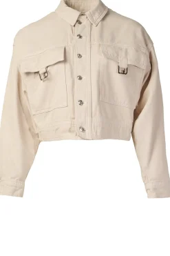 Shop Liu Jo Cropped Denim Jacket Boxby | Beige... | | Little Soho