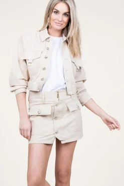 Shop Liu Jo Cropped Denim Jacket Boxby | Beige... | | Little Soho