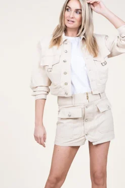 Shop Liu Jo Cropped Denim Jacket Boxby | Beige... | | Little Soho