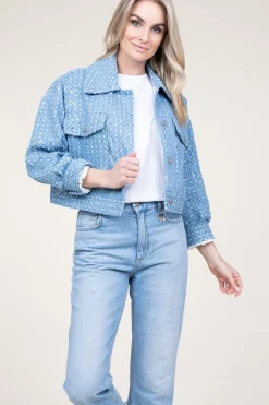 Online Second Female Cropped Denim Jacket With Sequins Lemara | Blue... | | Little Soho