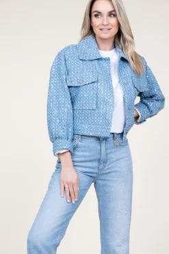 Online Second Female Cropped Denim Jacket With Sequins Lemara | Blue... | | Little Soho