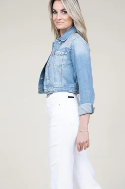 Discount Liu Jo Cropped Denim Jacket With Rhinestones Rinazzo | Blue... | | Little Soho