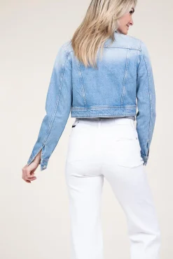 Discount Liu Jo Cropped Denim Jacket With Rhinestones Rinazzo | Blue... | | Little Soho