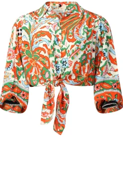 Best ba&sh Cropped Retro Print Blouse Martha | Orange... | | Little Soho
