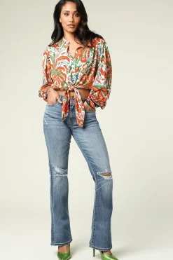 Best ba&sh Cropped Retro Print Blouse Martha | Orange... | | Little Soho