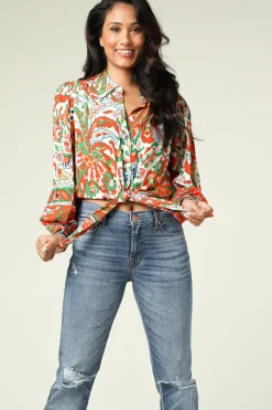 Best ba&sh Cropped Retro Print Blouse Martha | Orange... | | Little Soho