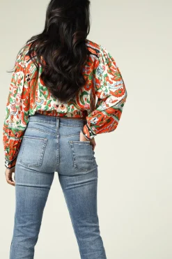 Best ba&sh Cropped Retro Print Blouse Martha | Orange... | | Little Soho