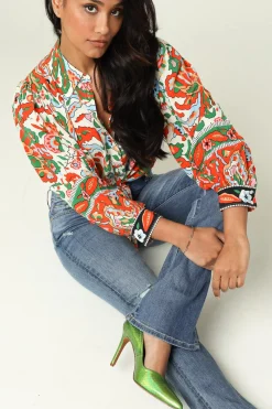 Best ba&sh Cropped Retro Print Blouse Martha | Orange... | | Little Soho