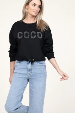 Fashion Co'Couture Cropped Sweater With Rhinestones Stone | Black... | | Little Soho