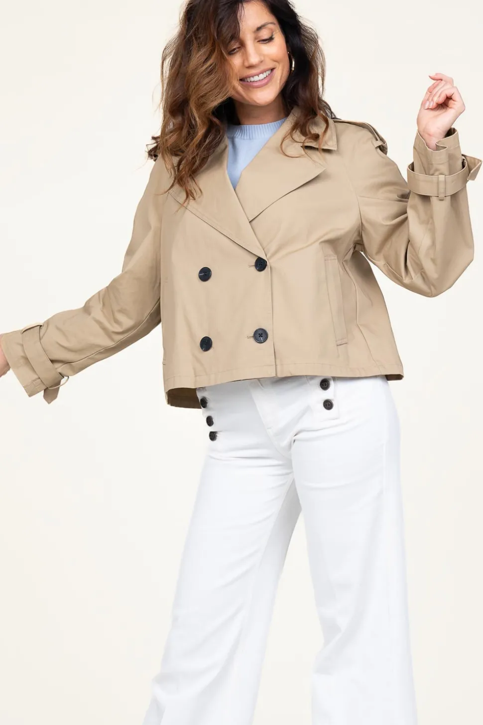 Fashion STUDIO AR Cropped Trenchcoat Samora | Beige... | | Little Soho