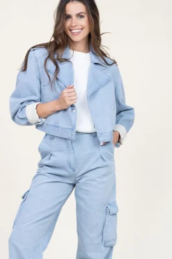 Discount IRO Denim Biker Jacket Omaj | Blue... | | Little Soho