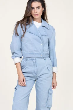 Discount IRO Denim Biker Jacket Omaj | Blue... | | Little Soho