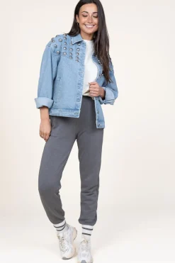 Outlet Berenice Denim Jacket With Studs Vivi | Blue... | | Little Soho