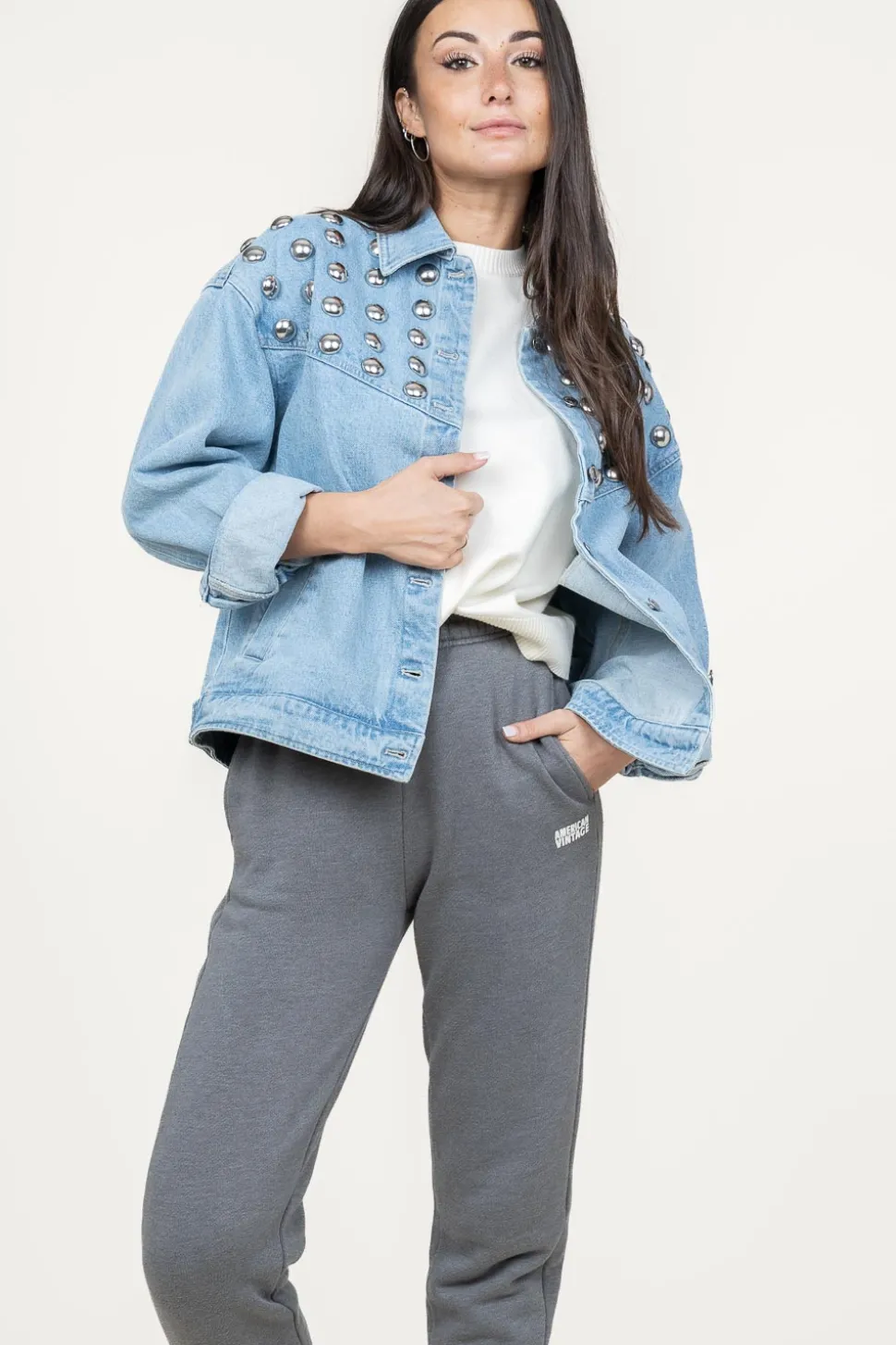 Outlet Berenice Denim Jacket With Studs Vivi | Blue... | | Little Soho