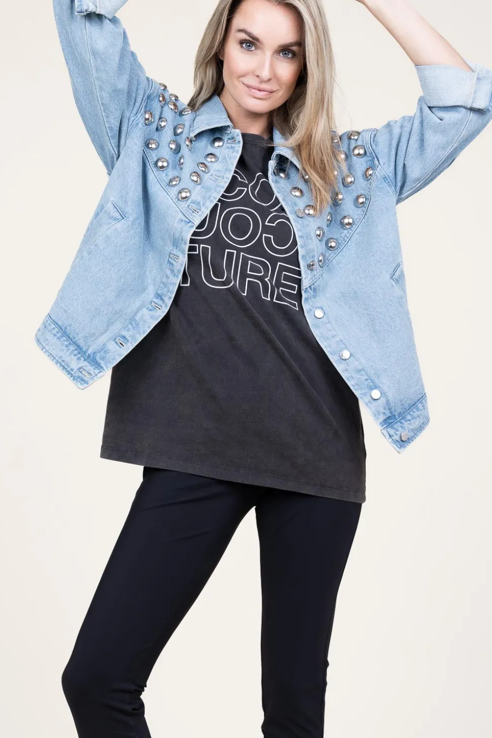 Outlet Berenice Denim Jacket With Studs Vivi | Blue... | | Little Soho