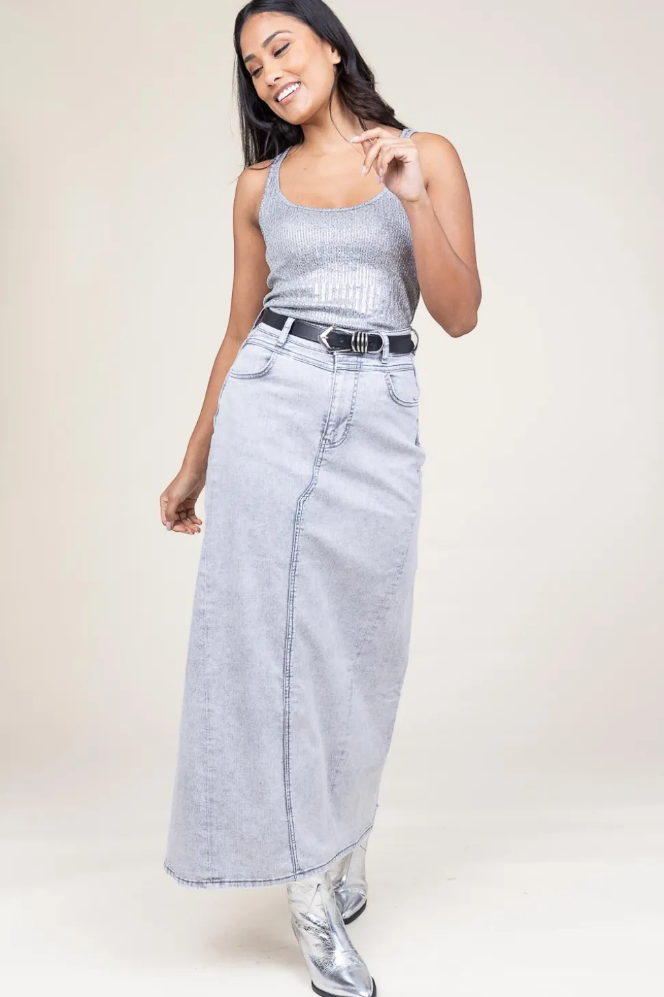 Outlet Lollys Laundry Denim Maxi Skirt Tmery | Grey... | | Little Soho