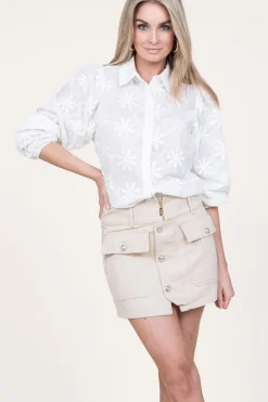 Clearance Liu Jo Denim Mini Skirt Bottoni | Beige... | | Little Soho