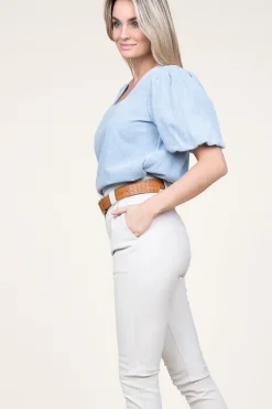 Fashion 45374 Denim Top With Puffed Sleeves Delhi | Blue... | March23 | Little Soho