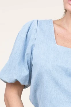 Fashion 45374 Denim Top With Puffed Sleeves Delhi | Blue... | March23 | Little Soho