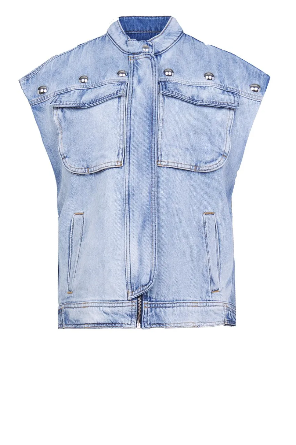 Fashion IRO Denim Waistcoat With Studs Orazio | Blue... | | Little Soho