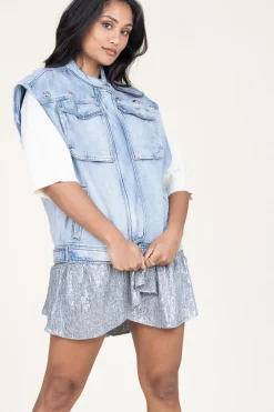 Fashion IRO Denim Waistcoat With Studs Orazio | Blue... | | Little Soho