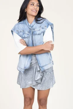 Fashion IRO Denim Waistcoat With Studs Orazio | Blue... | | Little Soho
