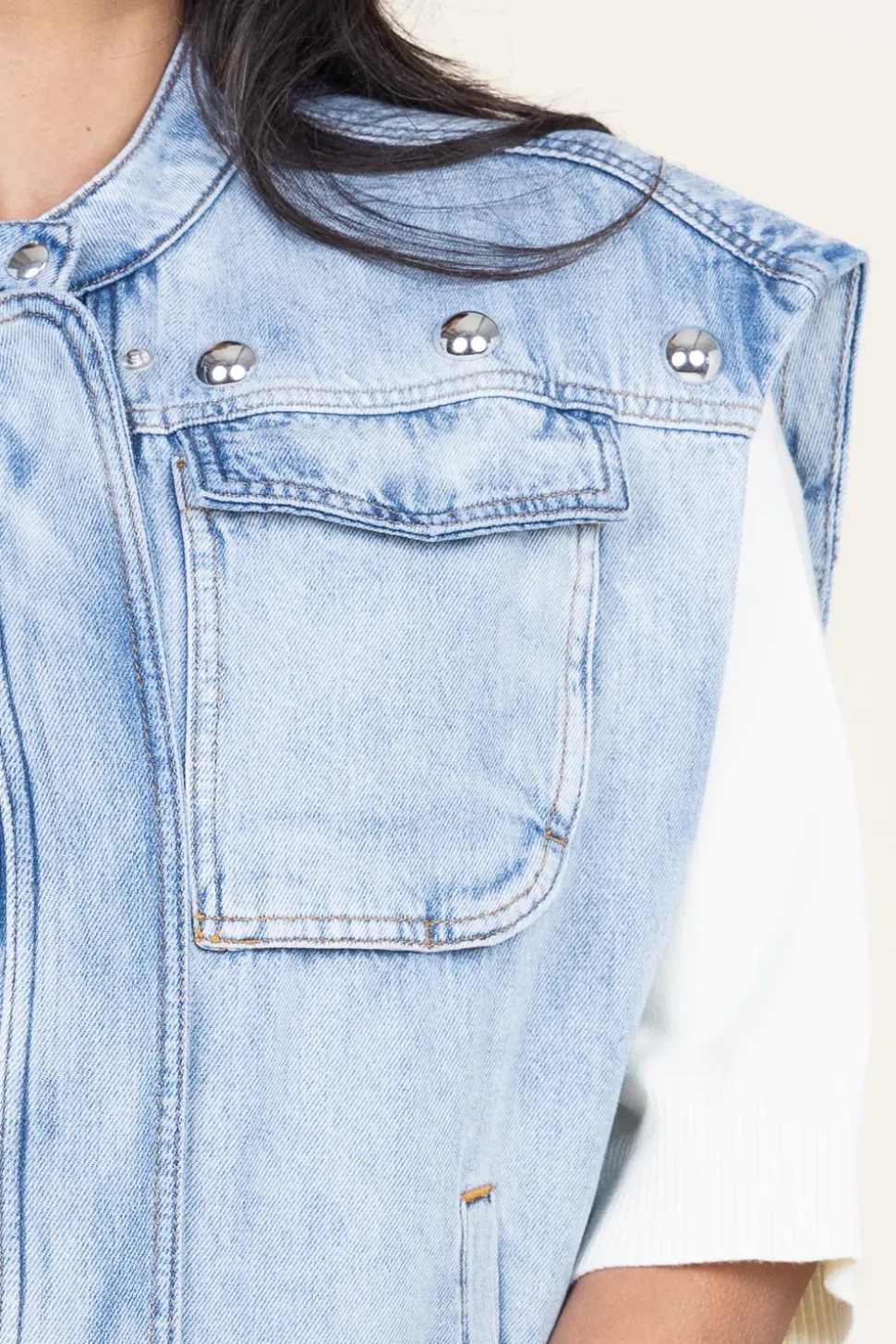 Fashion IRO Denim Waistcoat With Studs Orazio | Blue... | | Little Soho
