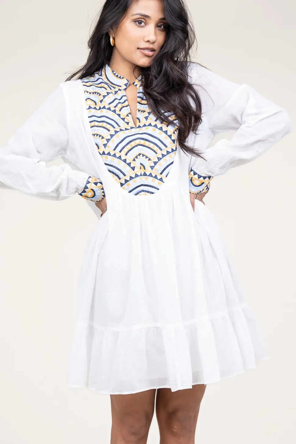 Fashion Greek Archaic Kori Dress With Embroidery Alexa | White... | | Little Soho
