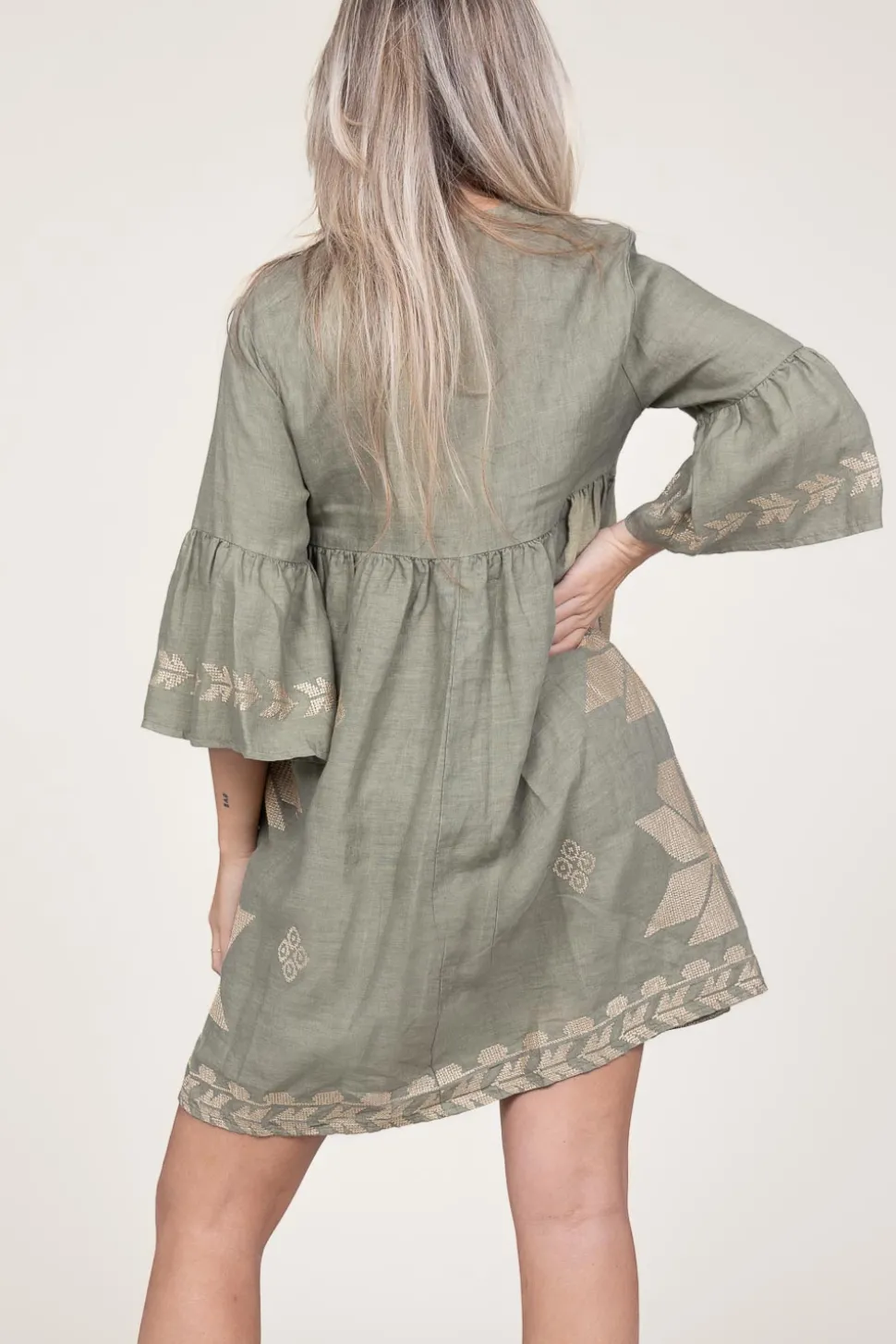 Best Greek Archaic Kori Dress With Gold Colored Embroidery Alena | Green... | | Little Soho