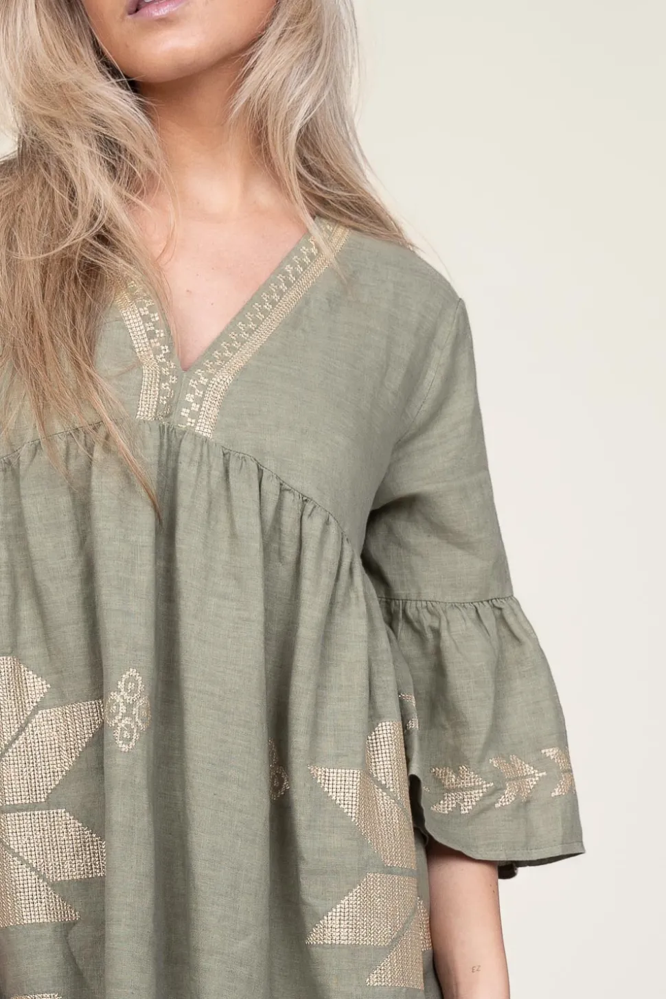 Best Greek Archaic Kori Dress With Gold Colored Embroidery Alena | Green... | | Little Soho