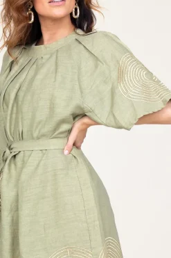 Clearance Greek Archaic Kori Dress With Labyrinth Embroidery Zoe | Green... | | Little Soho